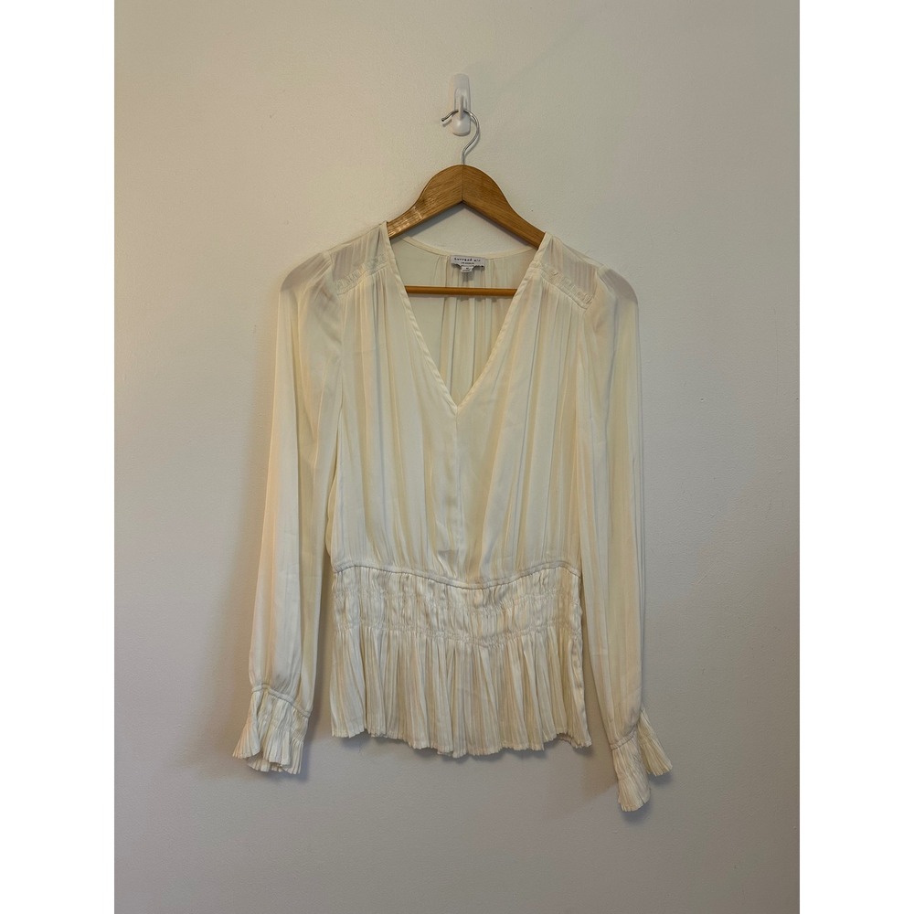 Current Air Los Angeles Ivory Pleated Smocked Waist Peplum Blouse | Size Medium